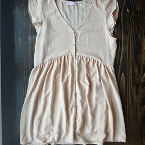 Pink Lily Beige V-Neck Babydoll Dress